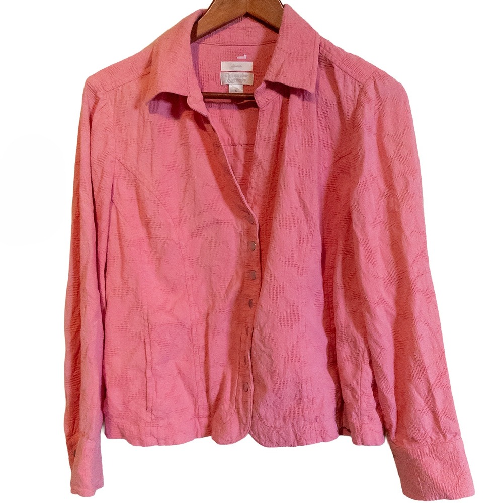 Christopher & Banks Pink Textured Button Front Stretch Jacket Shirt Womens M